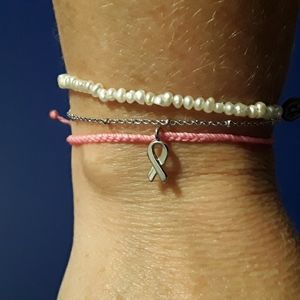 Pearl/silver & Breast Cancer Awareness Pura Vida bracelets